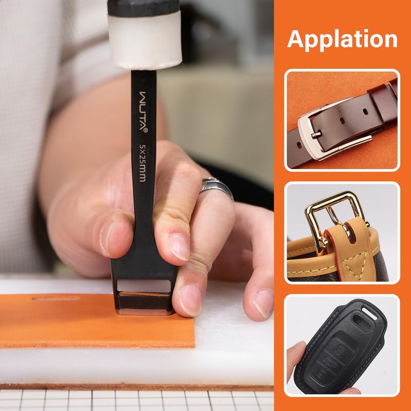 WUTA 6 Pcs Leather Belt Hole Puncher Oval Cutter Strap Watch Band Flat Punches Heavy Duty Oblong Tools for Leathercrafting (2 * 10+2 * 15+3 * 10+3 * 15+4 * 10+4 * 15) - Image 4
